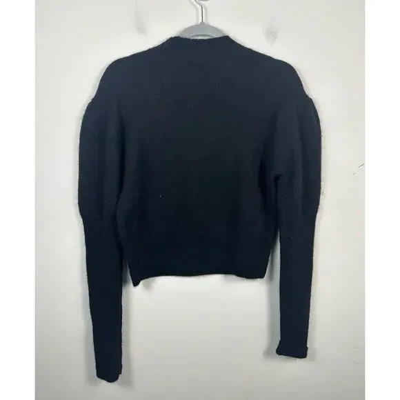 NWT Madewell Alpaca Blend Black Puff Shoulder Size Medium Mock Neck Cropped - Picture 2 of 7